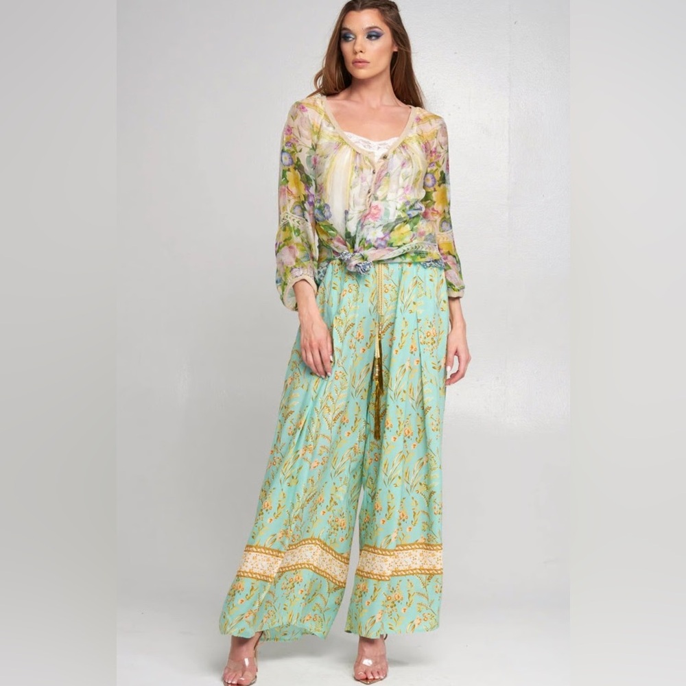 ARATTA Floral Chiffon Summer Kisses  Women's Top Blouse Size Small